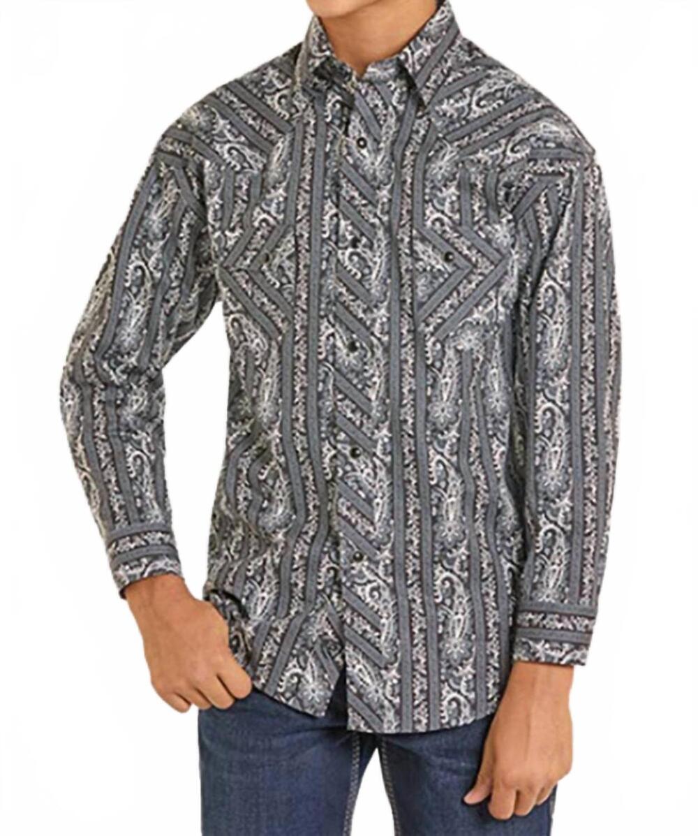 NEW ROCK & ROLL DENIM boys cowboy western paisley snap shirt in charcoal